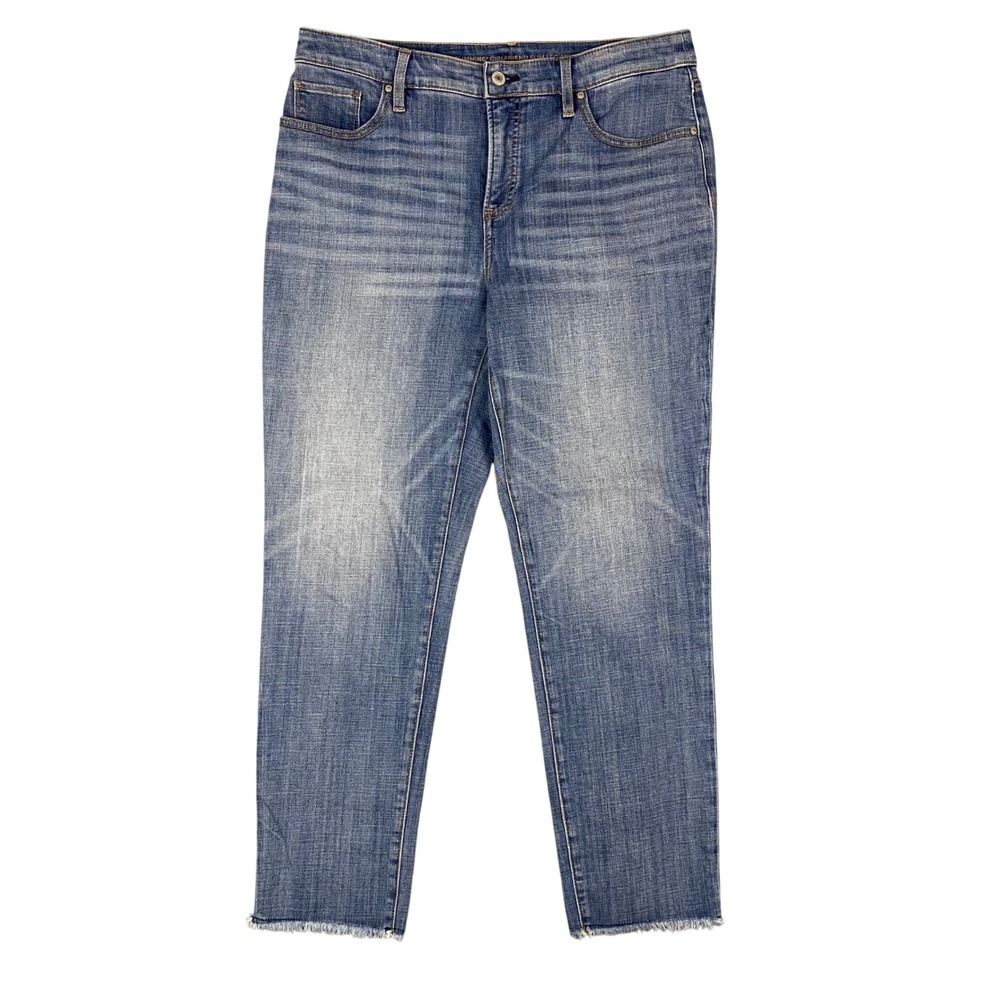 Chicos So Slimming Girlfriend Slim Leg Ankle Jeans Frayed Hem Womens 8 Chicos‎ 1